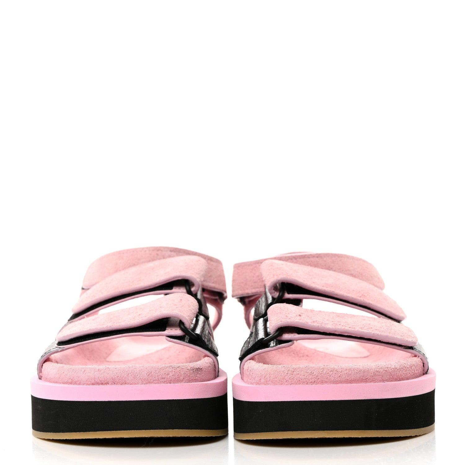 Chanel Suede Calfskin Velcro Flat Sandals 38 Light Pink 2 of 9