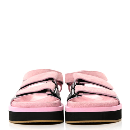 Chanel Suede Calfskin Velcro Flat Sandals 38 Light Pink 2 of 9