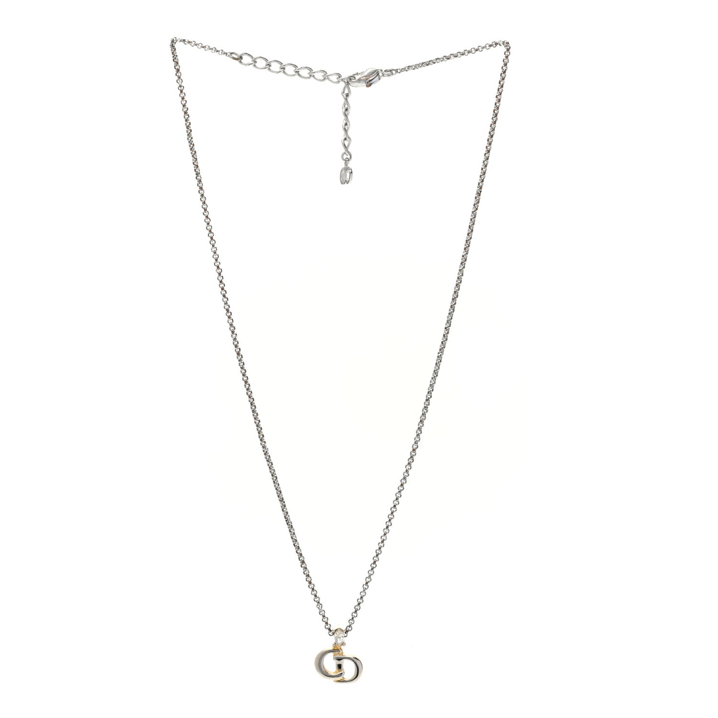 Metal Crystal CD Logo Pendant Necklace Silver Gold