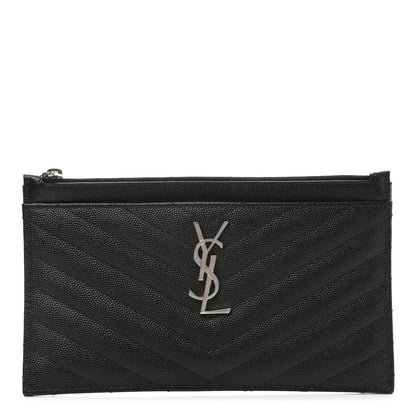 Saint Laurent Grain De Poudre Chevron Monogram Bill Pouch Black 1 of 8