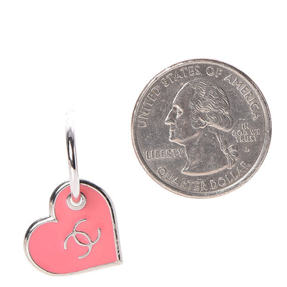 Chanel Enamel Valentine CC Heart Earrings Pink Silver 2 of 3