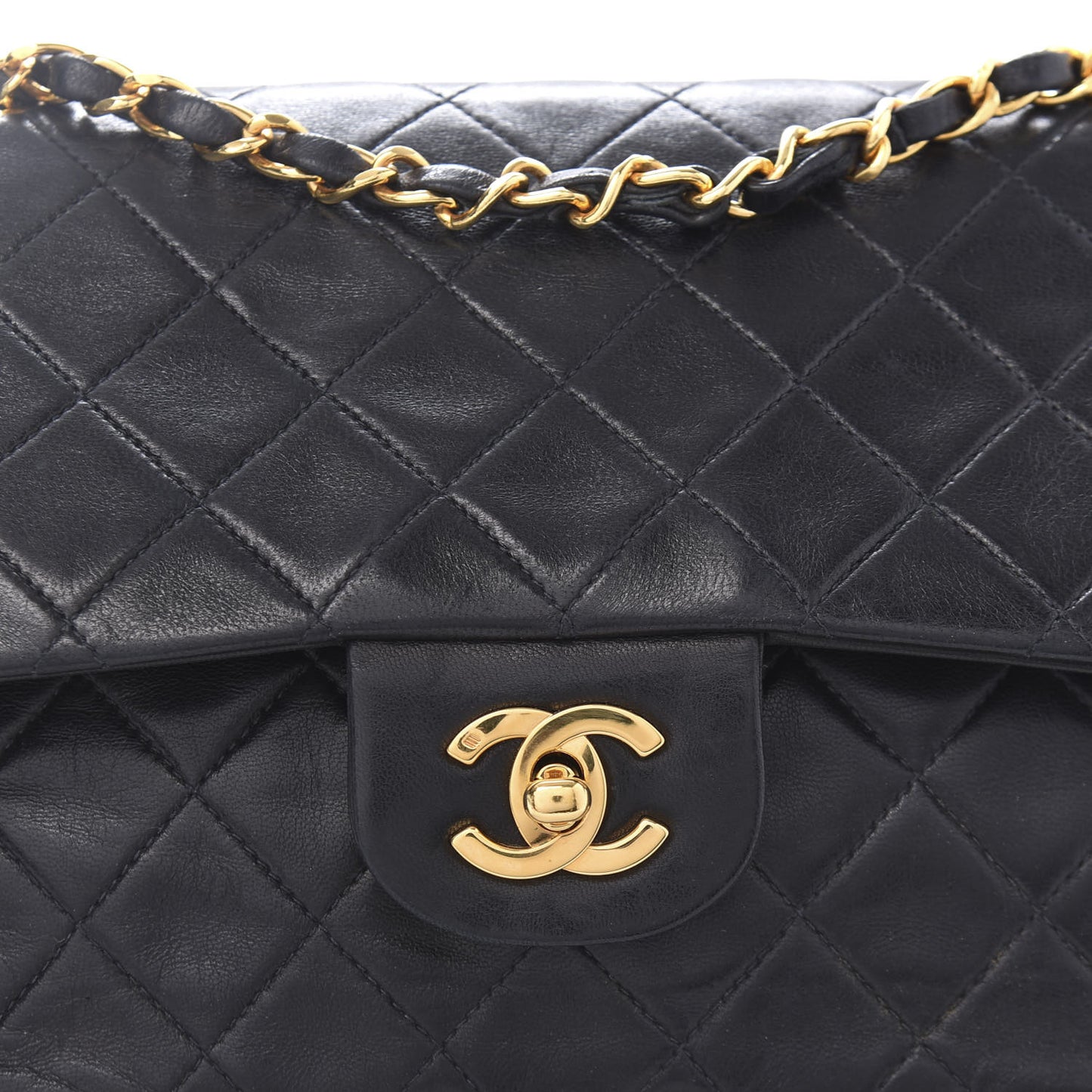 Lambskin Quilted Medium Double Flap Black