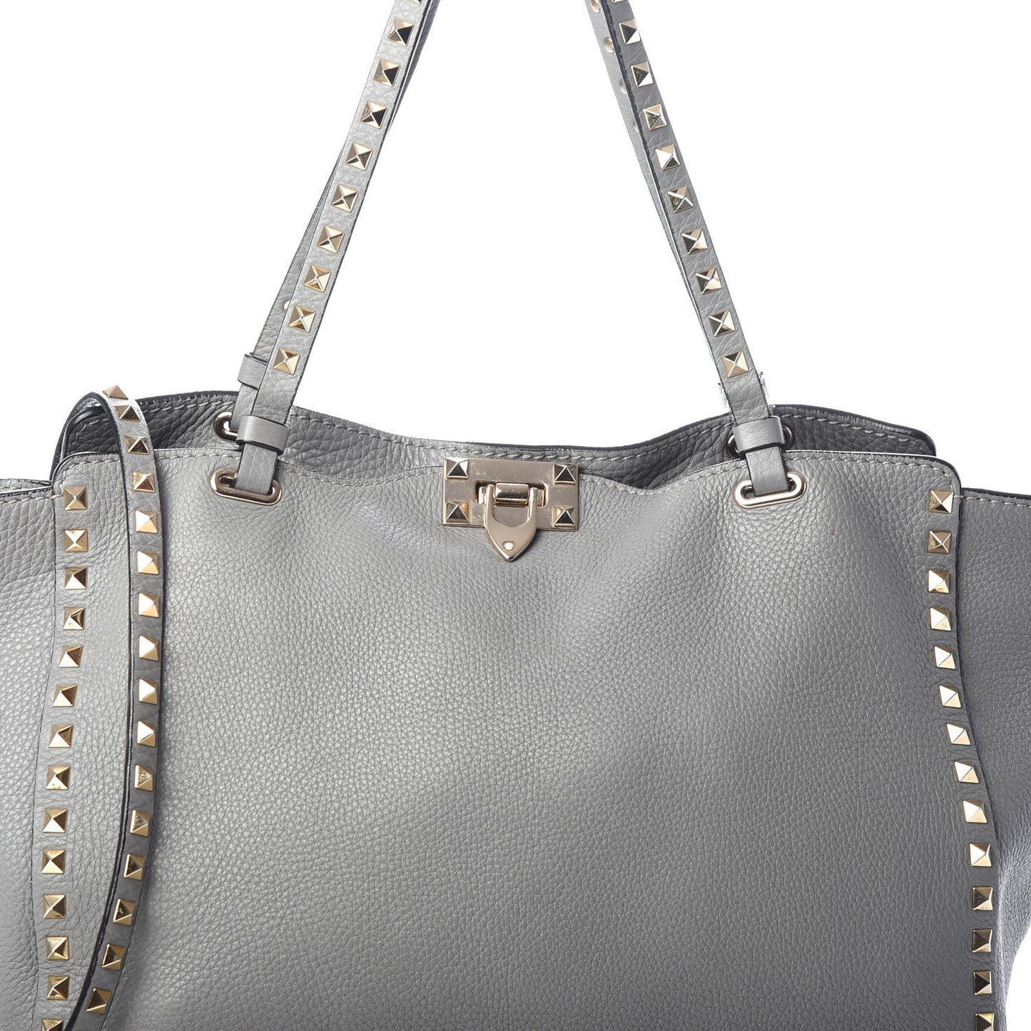 Pebbled Calfskin Medium Rockstud Tote Grey
