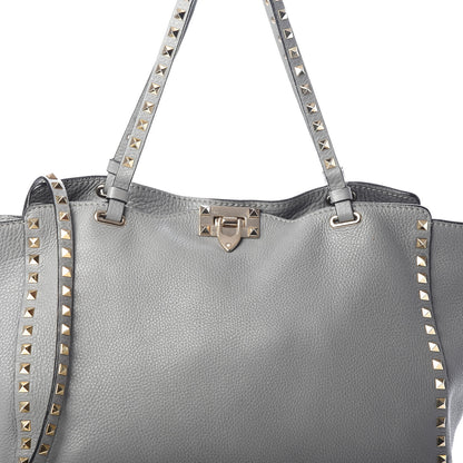 Valentino Garavani Pebbled Calfskin Medium Rockstud Tote Grey 7 of 15
