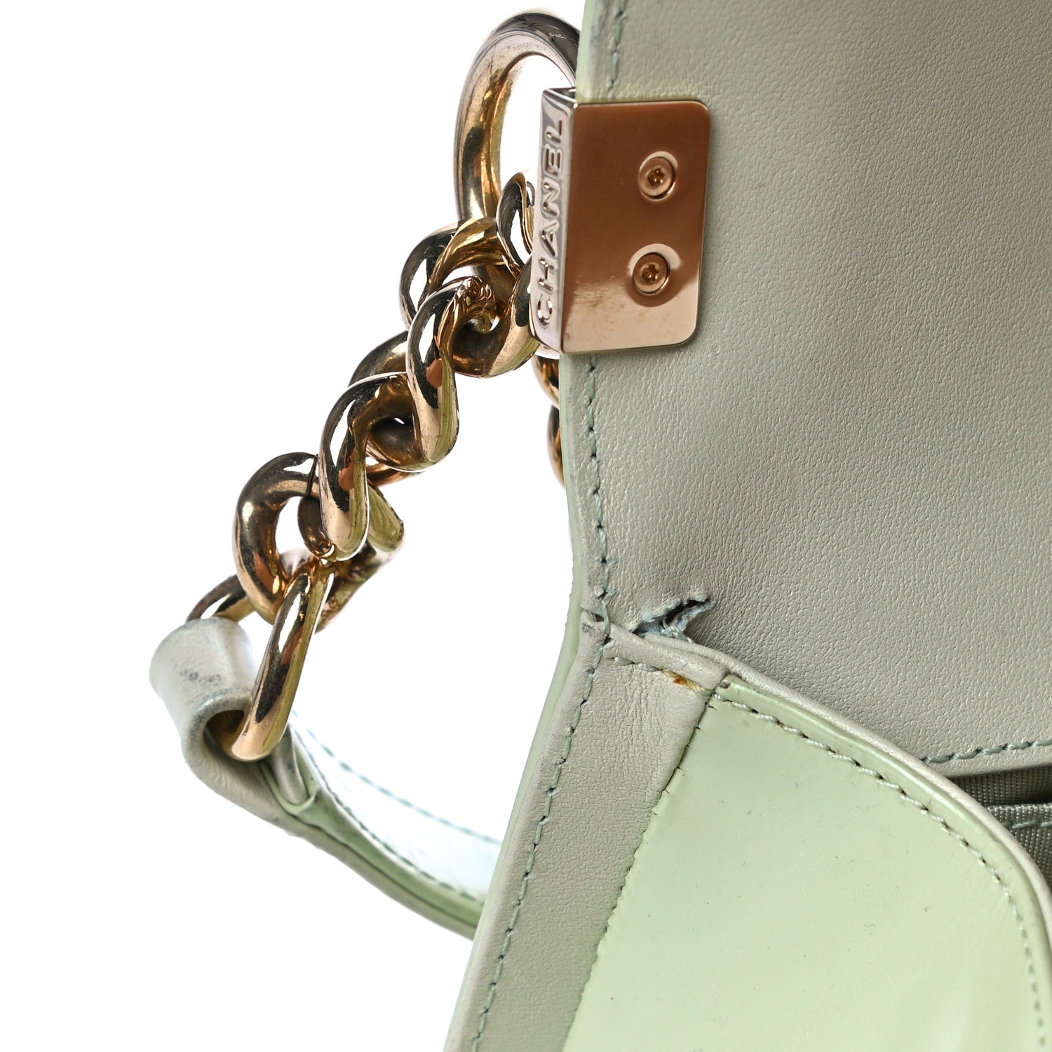 Chanel Patent Calfskin Quilted Medium Boy Flap Light Green 13 of 14