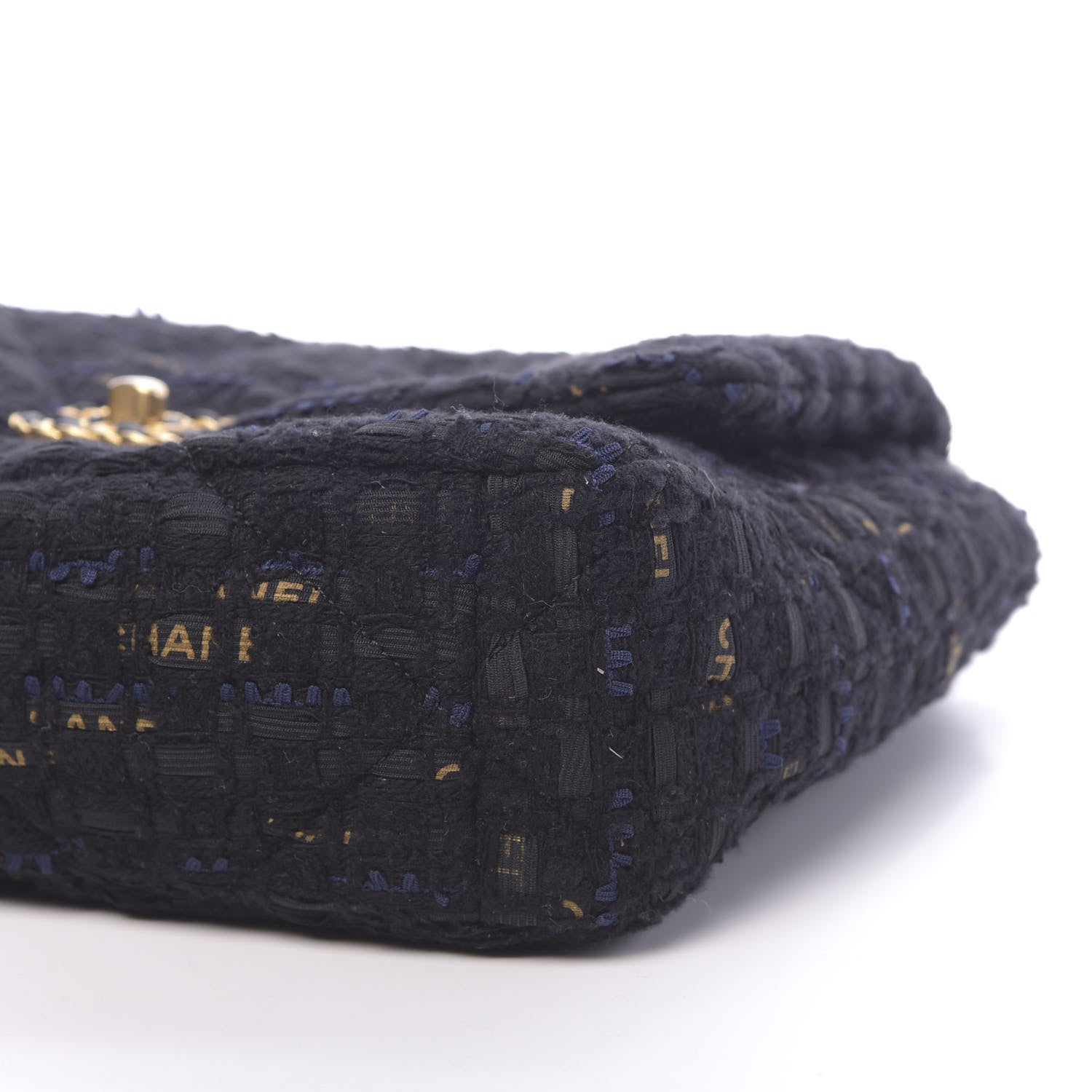 Chanel Tweed Quilted Large Chanel 19 Flap Black Navy Gold 9 of 11