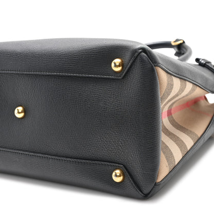 Burberry Derby Calfskin House Check Medium Banner Tote Black 10 of 10