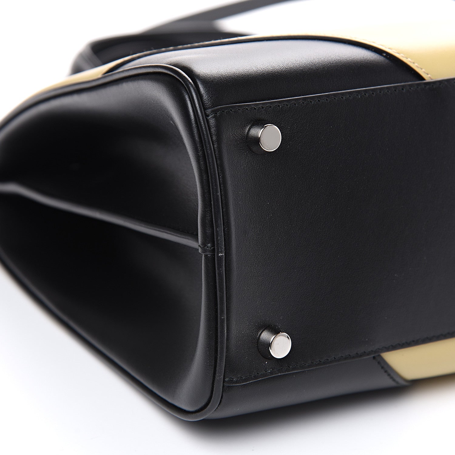 Gucci Smooth Calfskin Diagonal Striped Medium Zumi Top Handle Bag Black Beige 7 of 10