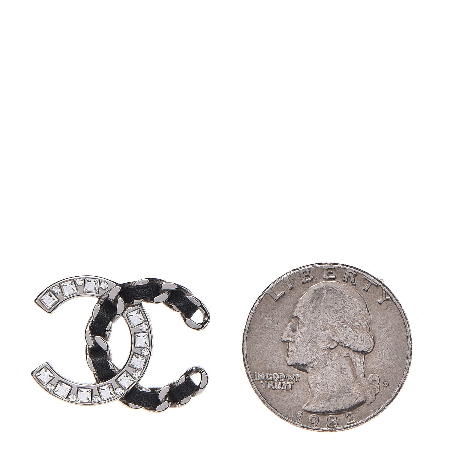 Chanel Crystal Lambskin CC Earrings Silver Black 2 of 5