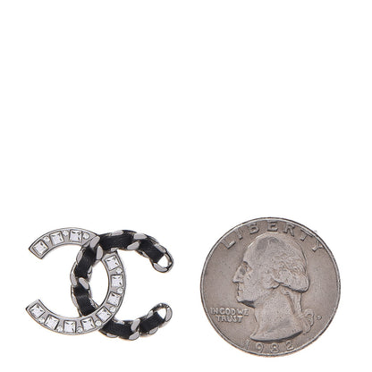 Chanel Crystal Lambskin CC Earrings Silver Black 2 of 5
