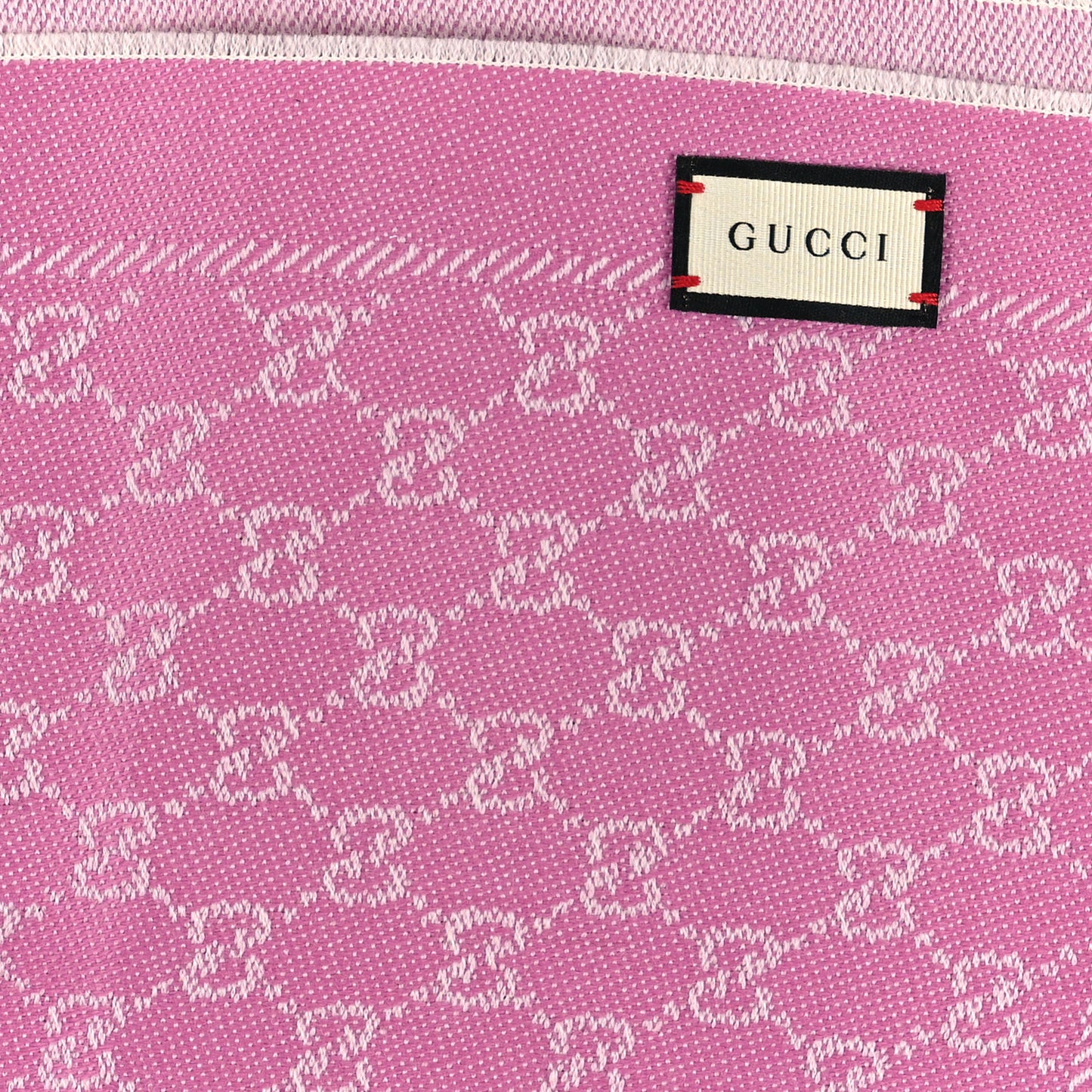 Wool Jacquard GG Monogram Reversible New Sten Fringe Scarf Ivory Pink