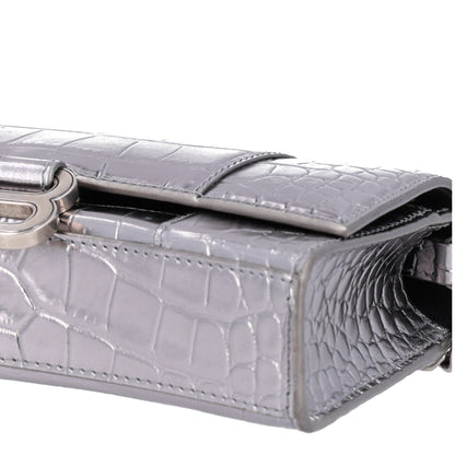 Balenciaga Metallic Calfskin Crocodile Embossed Hourglass Chain Bag Silver 9 of 9