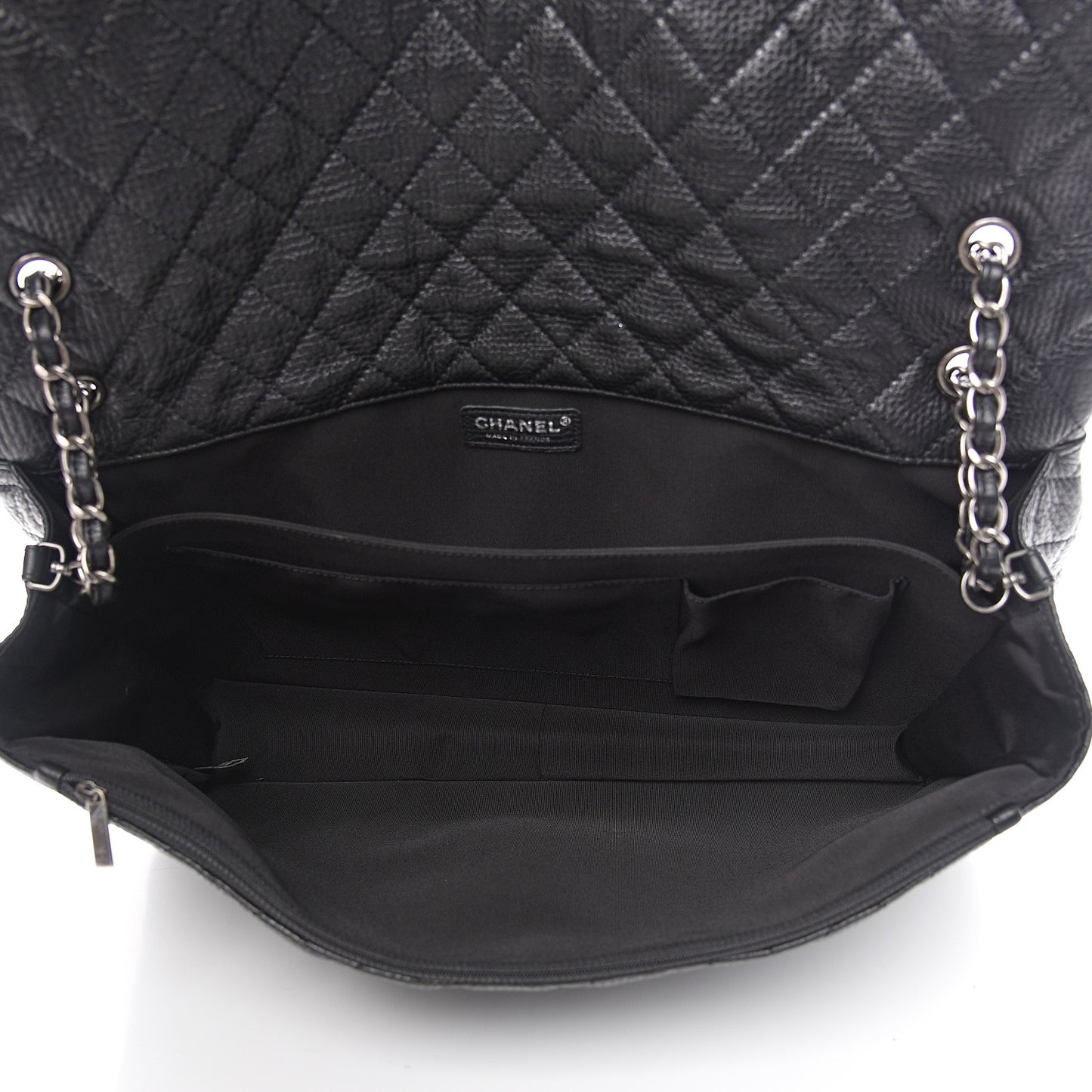 Calfskin Quilted XXL Travel Flap Bag Black