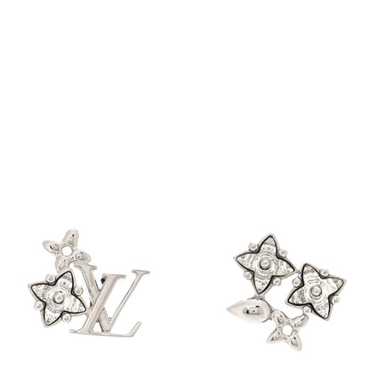 Louis Vuitton Metal Crystal LV Flower Earrings Silver 1 of 7