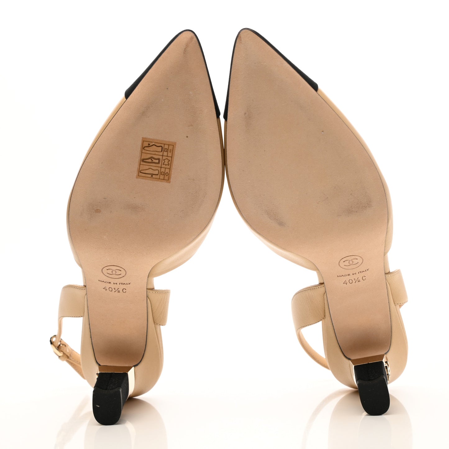 Goatskin Grosgrain Cap Toe CC Slingback Pumps 40.5 Beige Black
