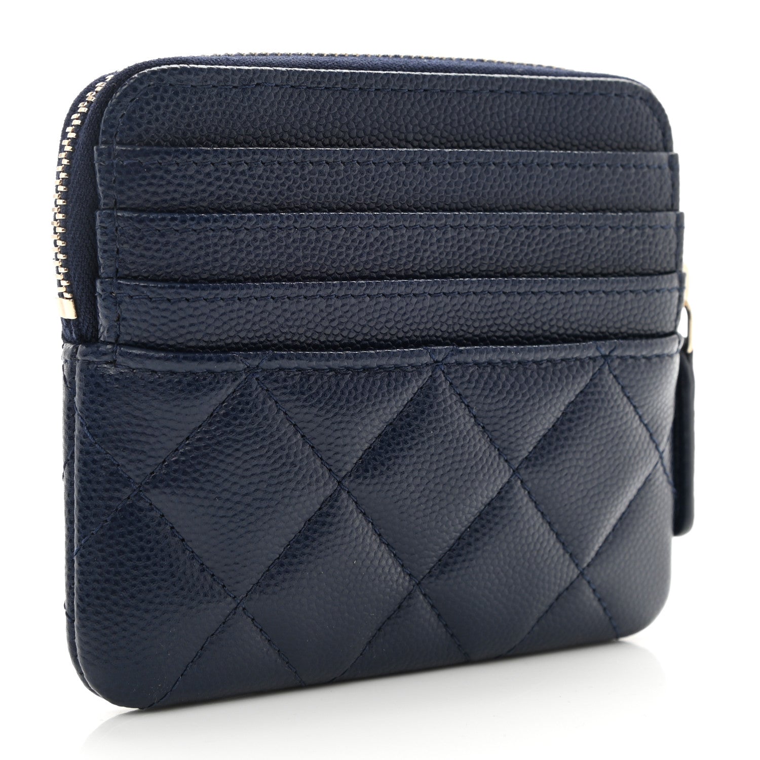 Chanel Caviar Quilted Crystal Zip Card Holder Wallet Navy 3 of 8
