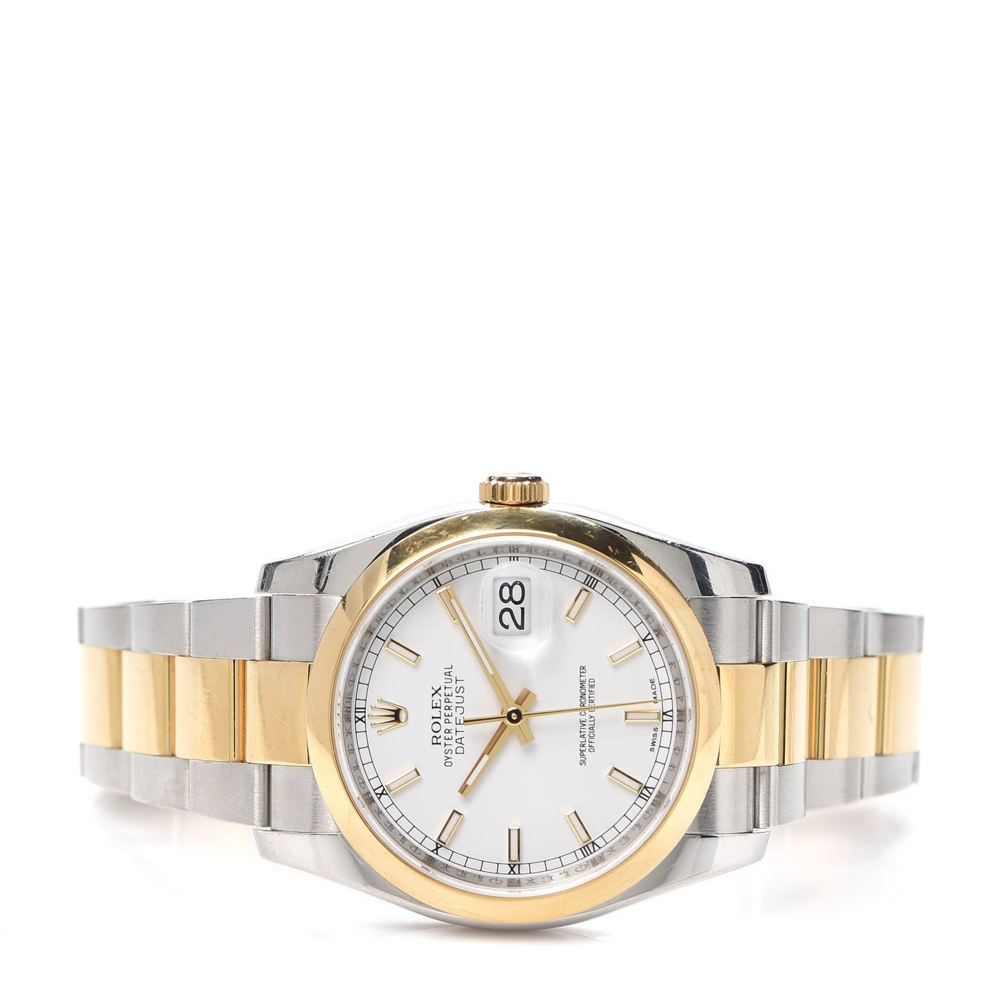 Stainless Steel 18K Yellow Gold 36mm Oyster Perpetual Datejust Watch White 116203