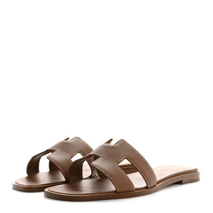 Hermes Box Calfskin Oran Sandals 37 Gold 4 of 9