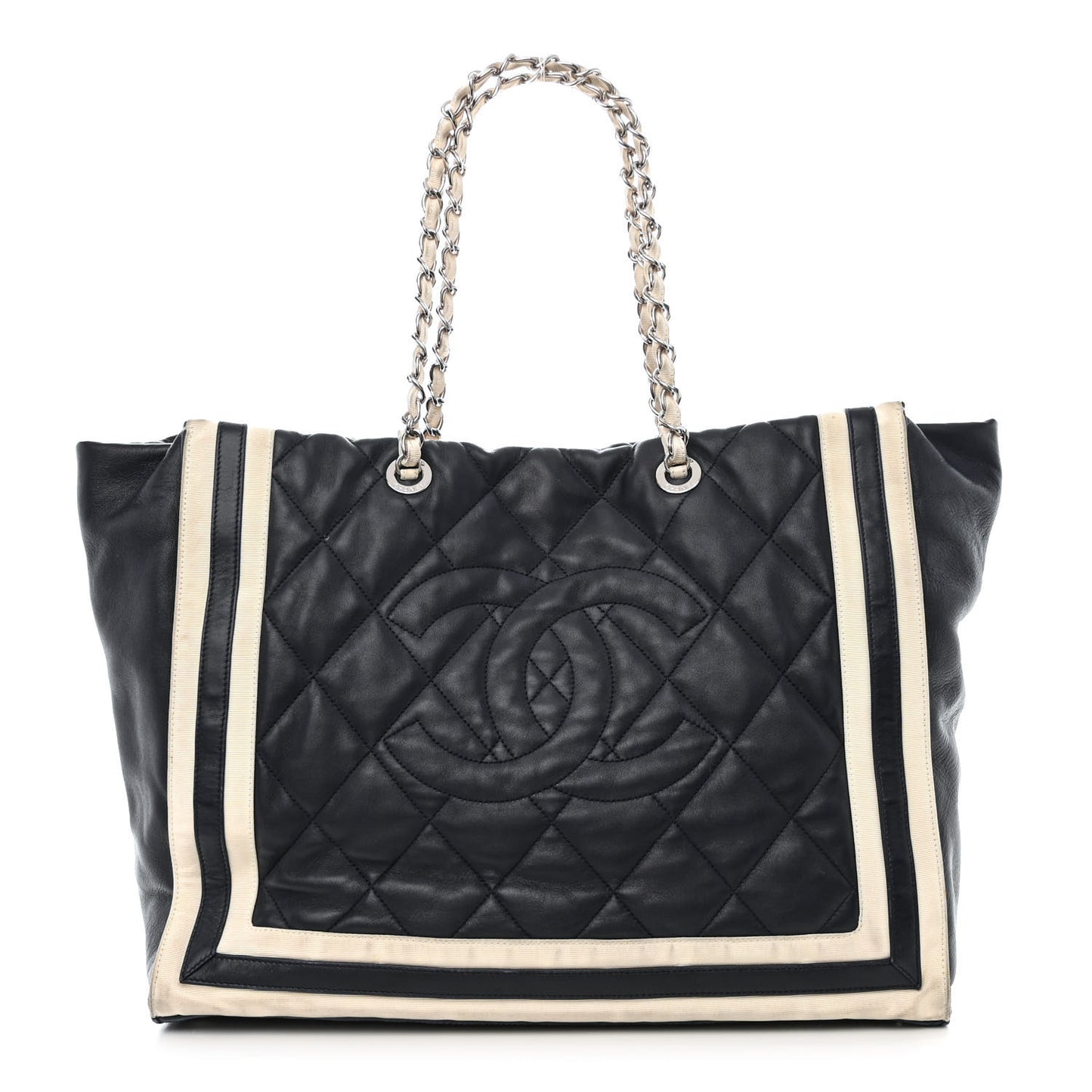 Lambskin Quilted Lido Shopping Tote Dark Navy Blue