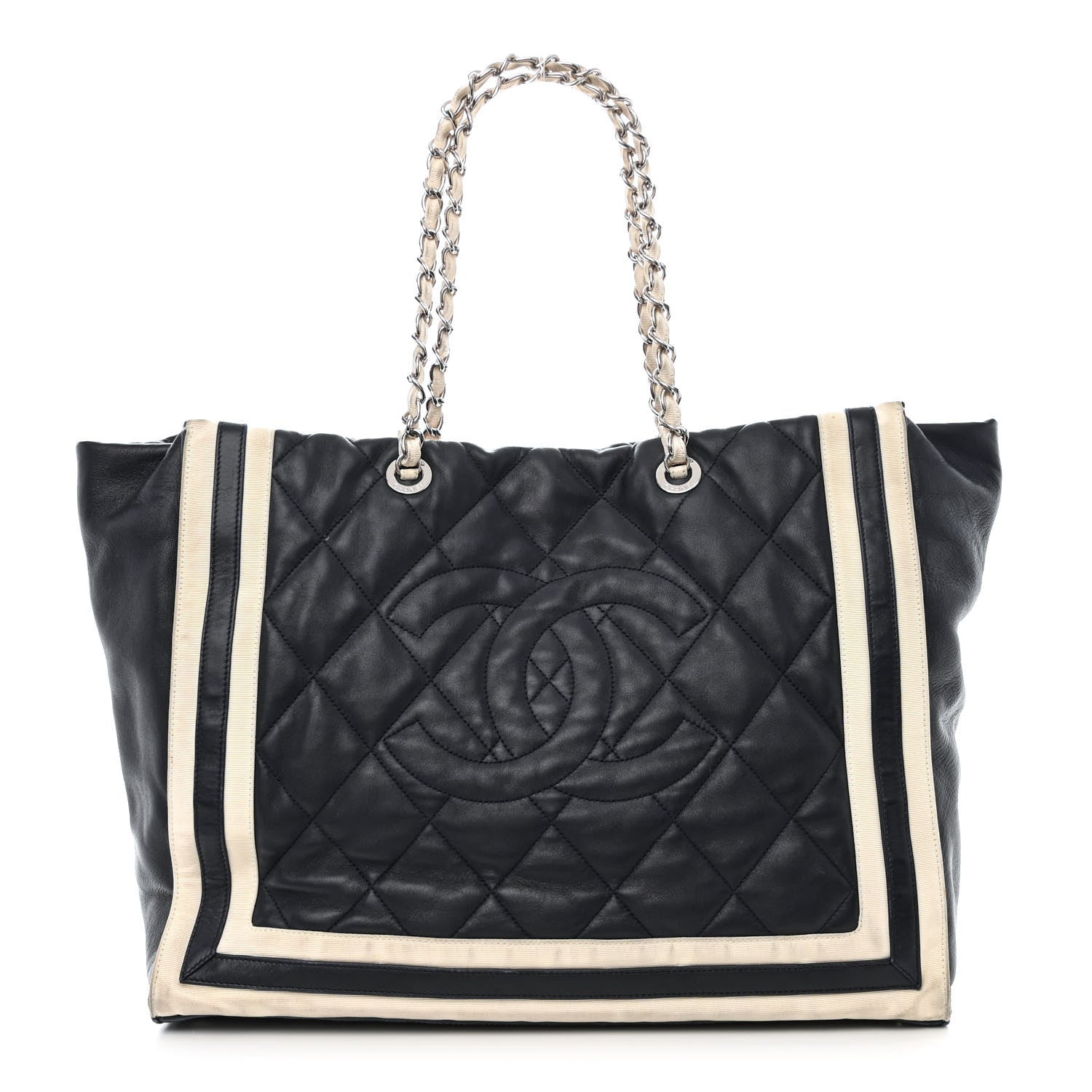 Chanel Lambskin Quilted Lido Shopping Tote Dark Navy Blue 1 of 12