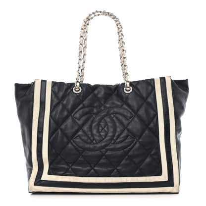Chanel Lambskin Quilted Lido Shopping Tote Dark Navy Blue 1 of 12