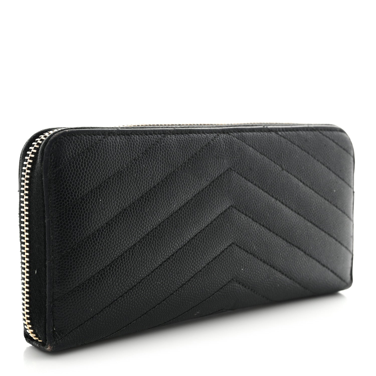 Saint Laurent Grain De Poudre Matelasse Chevron Monogram Zip Around Wallet Black 3 of 14