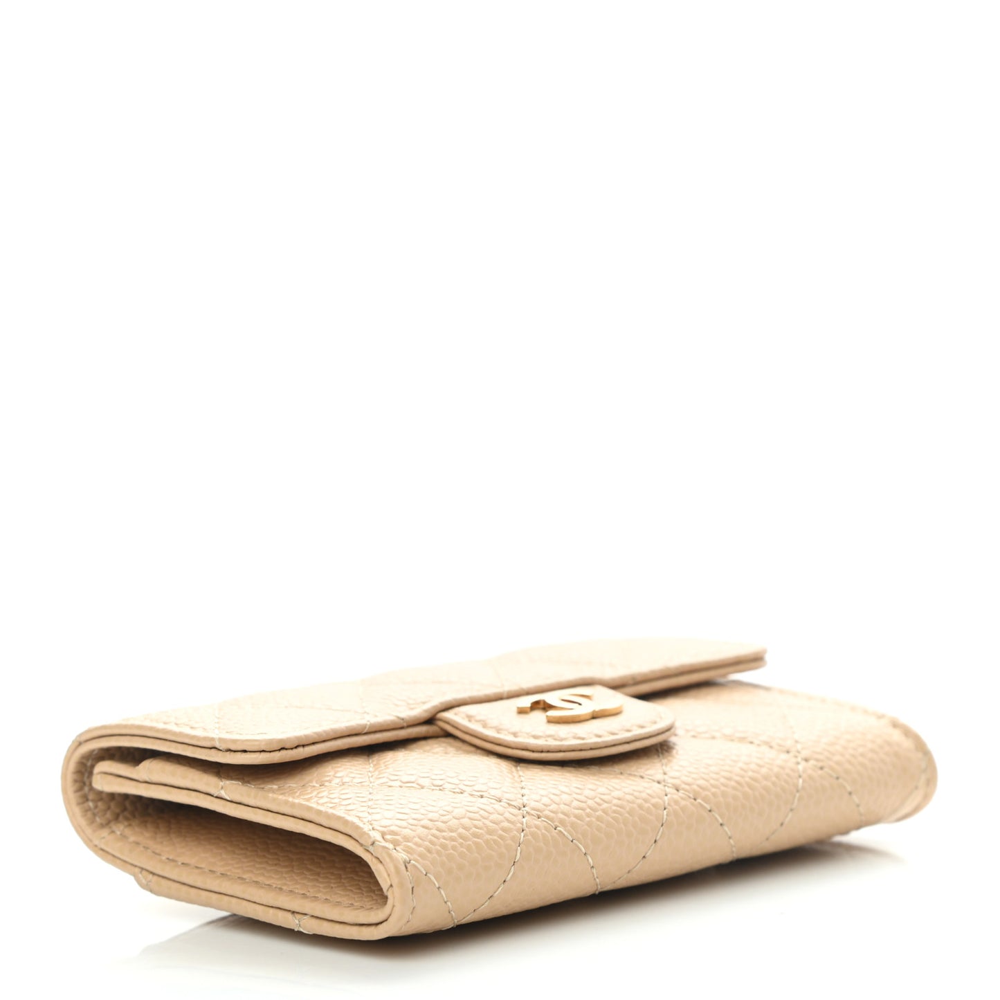 Caviar Quilted Flap Card Holder Wallet Beige