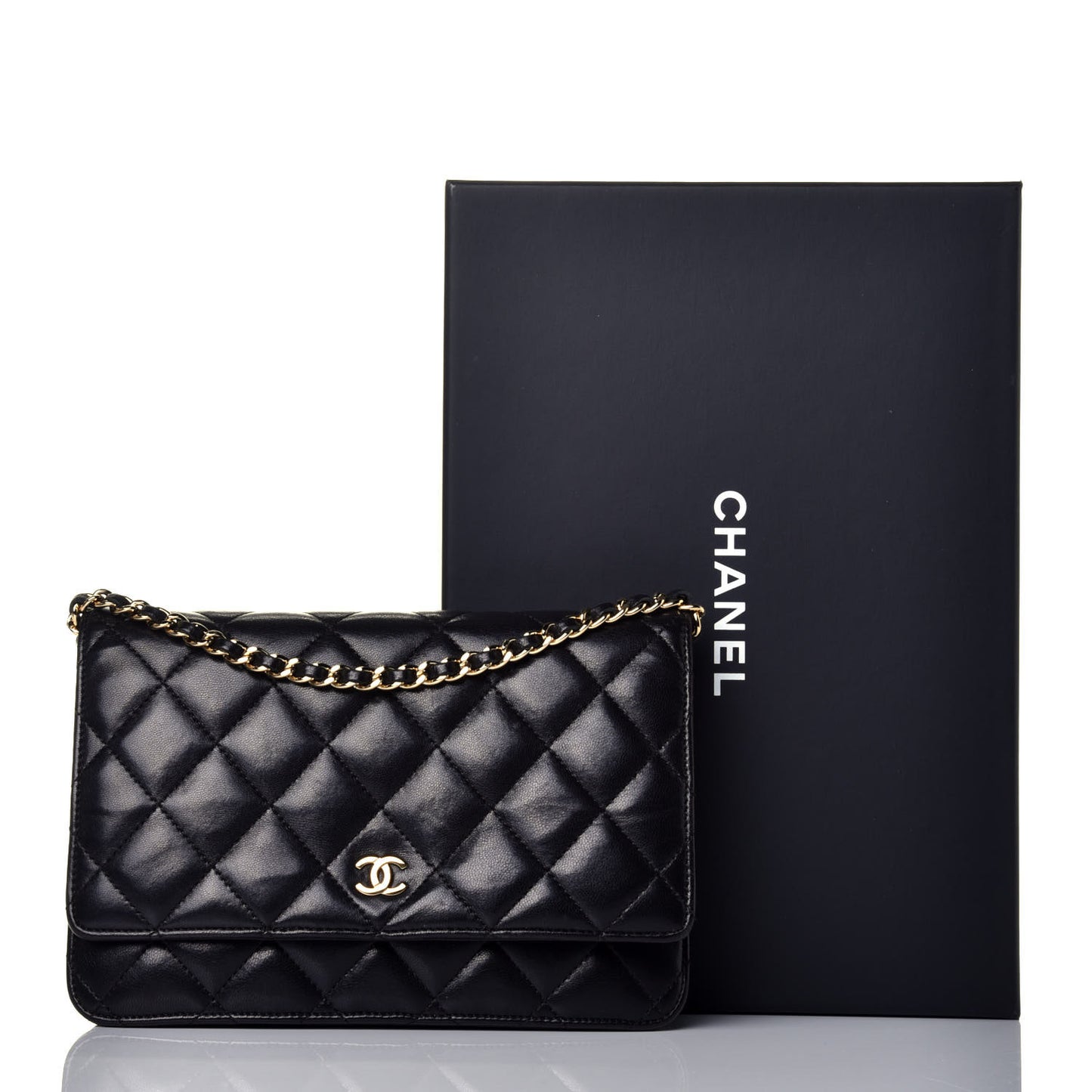 Lambskin Quilted Wallet On Chain WOC Black