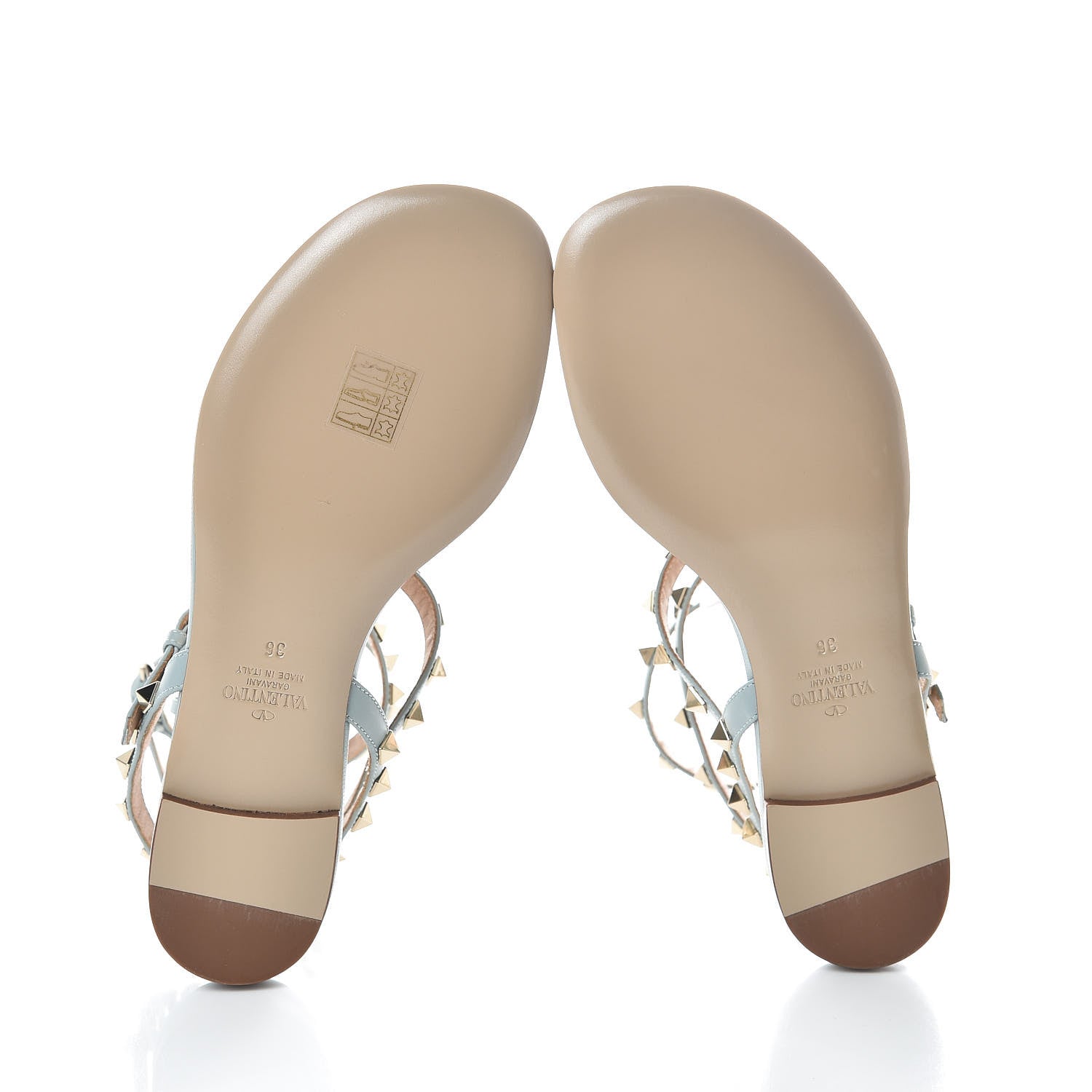 Valentino Garavani Nappa Rockstud Ankle Wrap Flat Thong Sandals 36 Celadon 7 of 8