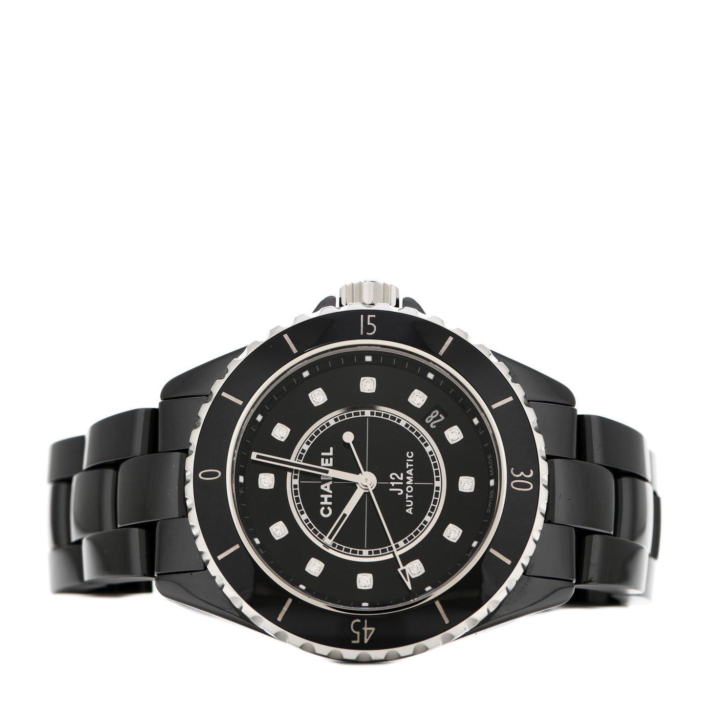 Stainless Steel Ceramic Diamond 38mm J12 Automatic Watch Black