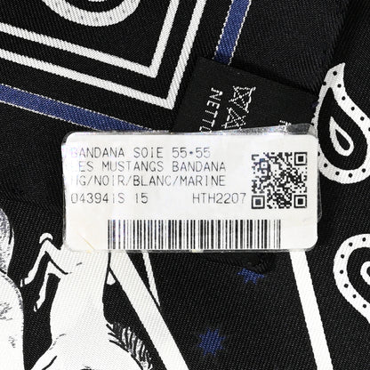 Hermes Silk Les Mustangs Bandana 55 Marine Black White 6 of 6