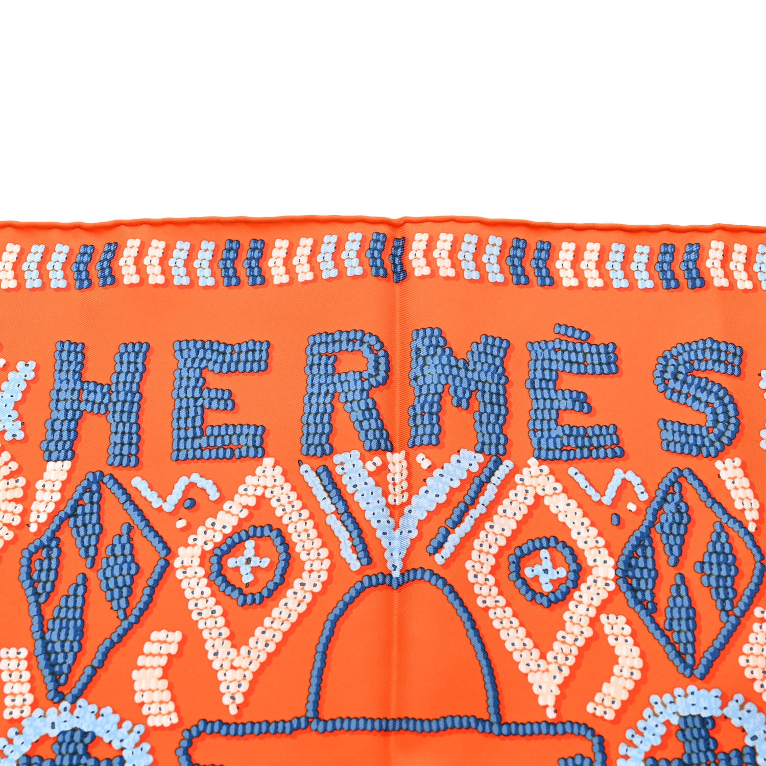 Hermes Silk Jersey Kelly En Perles Scarf 45 Orange Bleu Jean 2 of 5