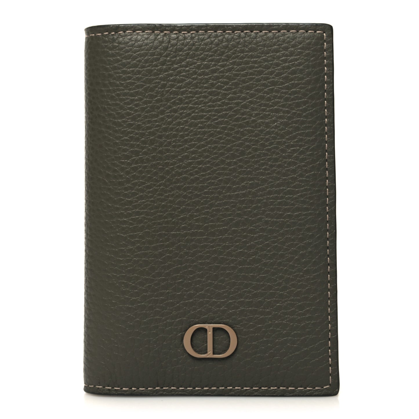 Grained Calfskin Icon Vertical Bifold Card Holder Grey