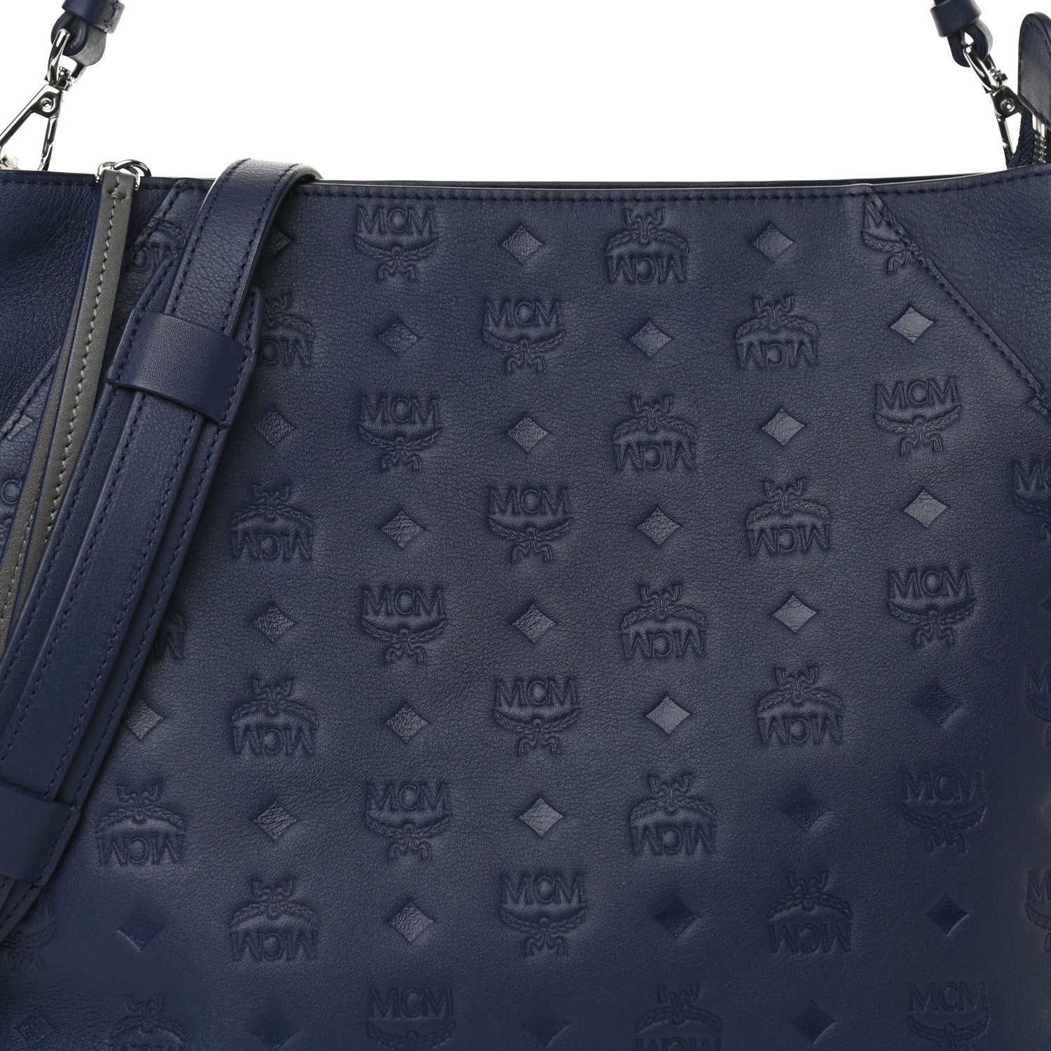 MCM Calfskin Ottomar Monogram Medium Klara Hobo Navy Blue 7 of 7