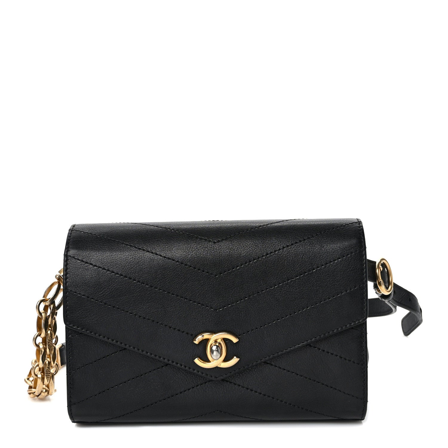 Chanel Calfskin Chevron Stitched Coco Waist Bag Black 1 of 9
