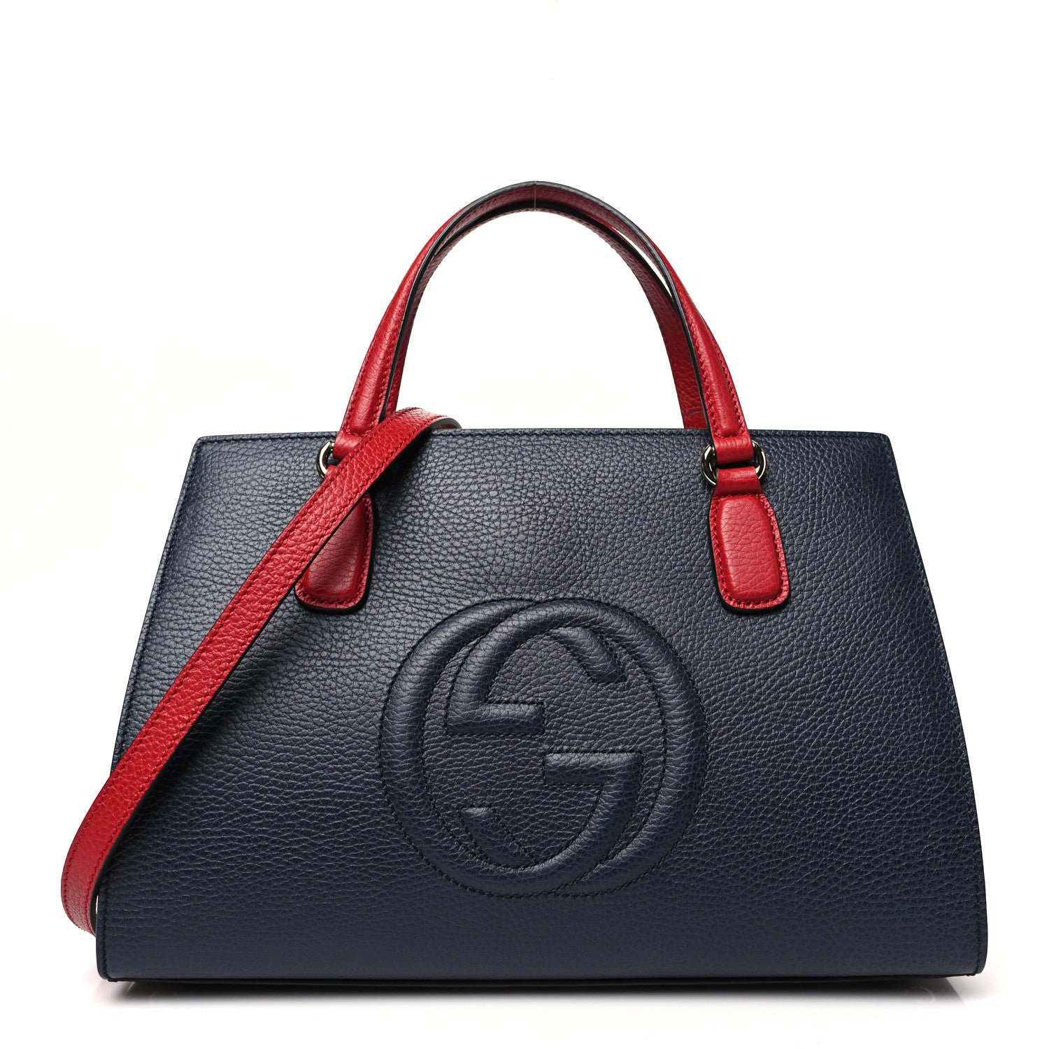 Gucci Dollar Calfskin Medium Soho Top Handle Satchel Blue Hibiscus Red Mystic White 1 of 10
