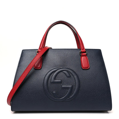 Gucci Dollar Calfskin Medium Soho Top Handle Satchel Blue Hibiscus Red Mystic White 1 of 10