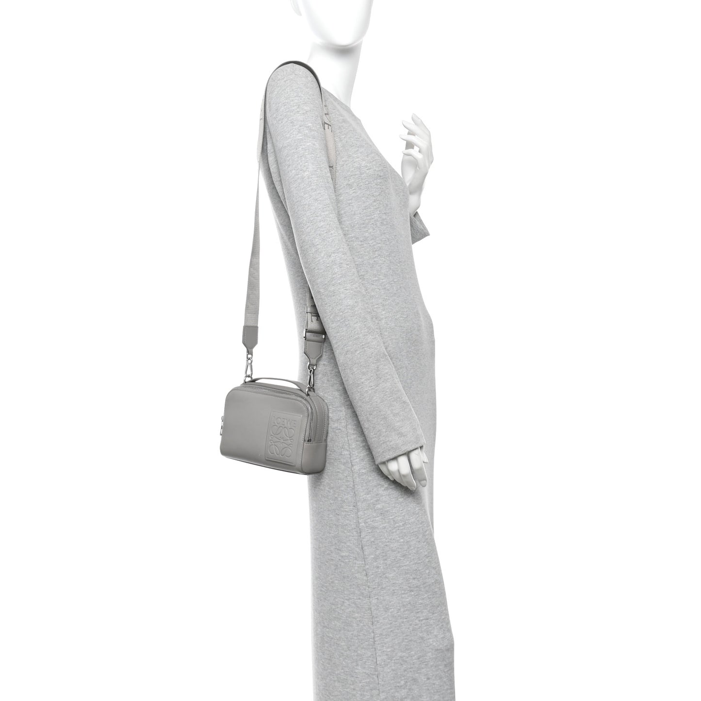 Satin Calfskin Mini Camera Bag Shell Grey