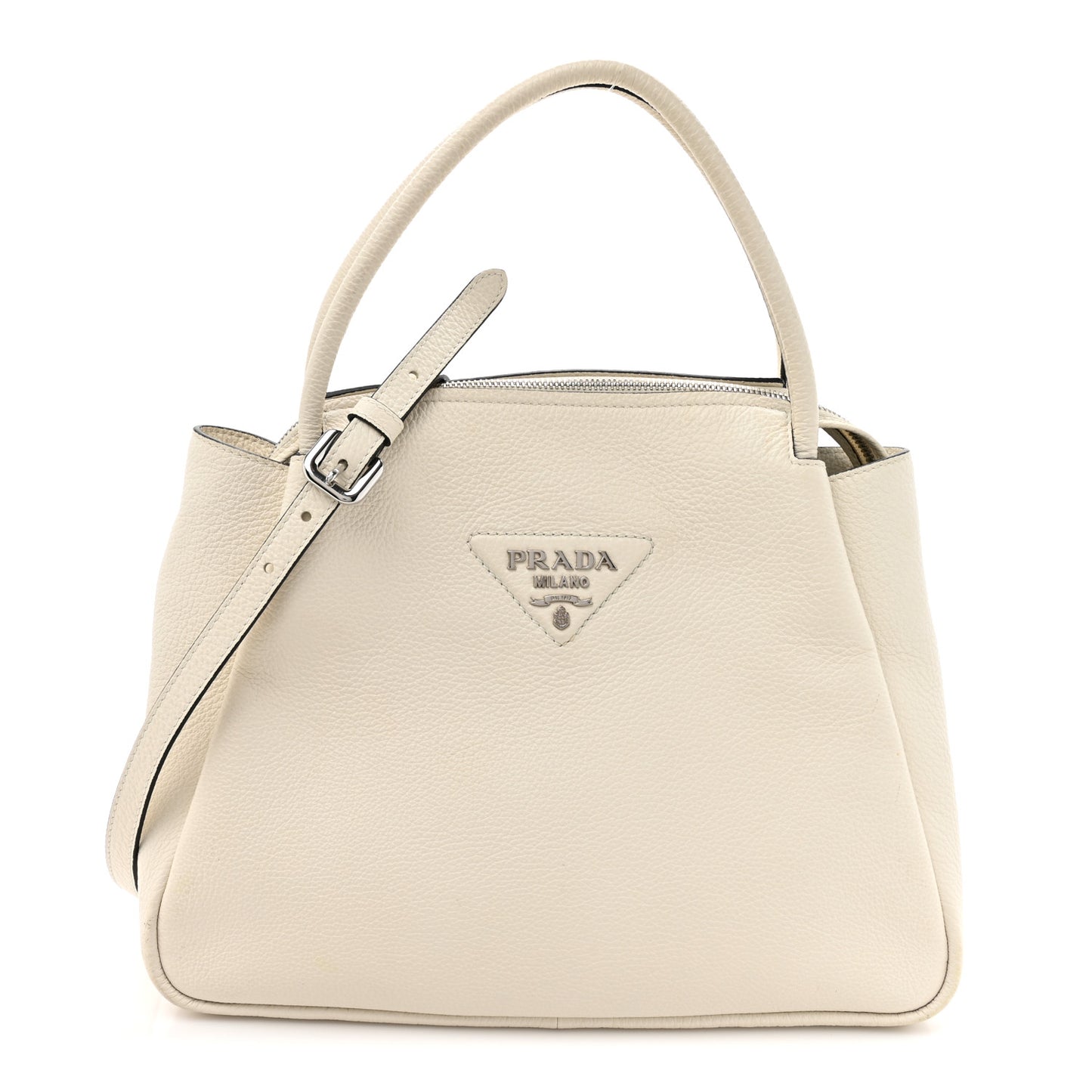 Vitello Daino Soft Medium Zippered Top Handle Bag White
