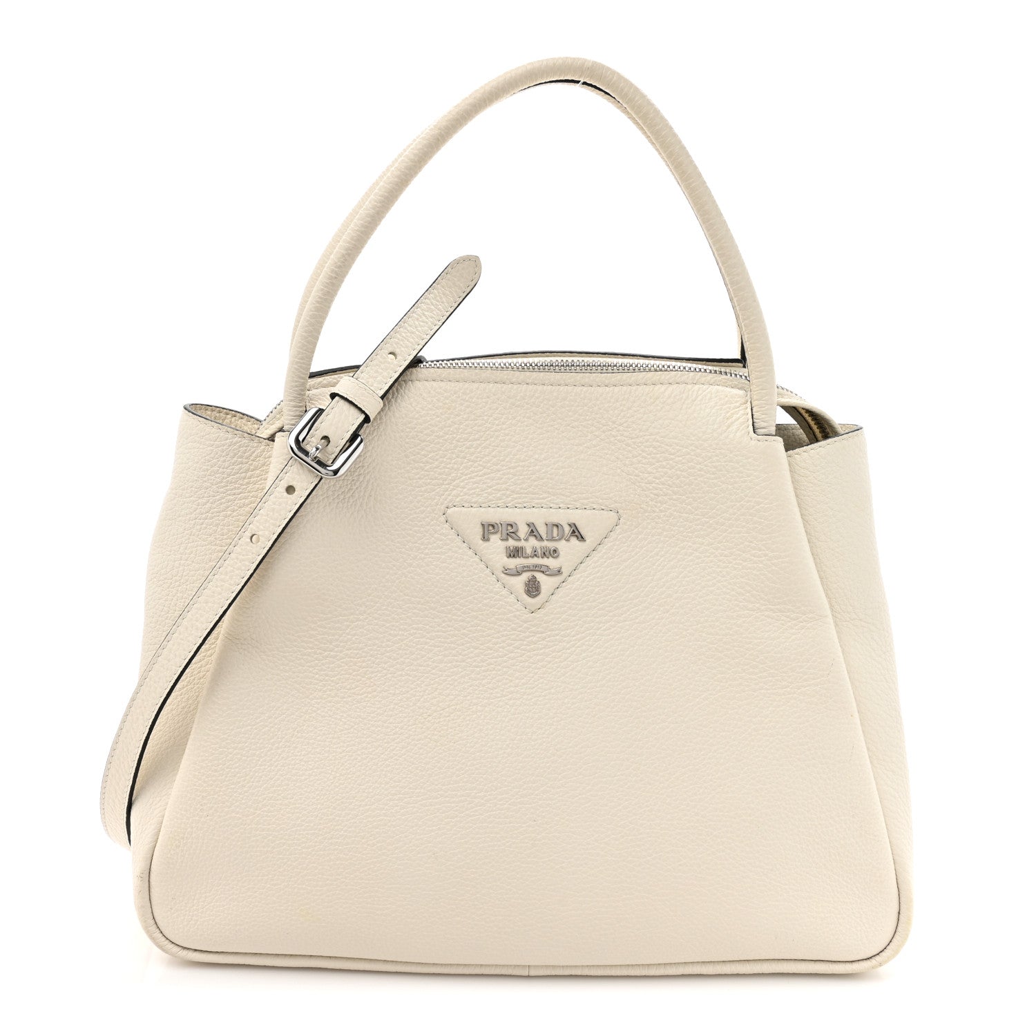 Prada Vitello Daino Soft Medium Zippered Top Handle Bag White 1 of 14
