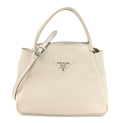Prada Vitello Daino Soft Medium Zippered Top Handle Bag White 1 of 14