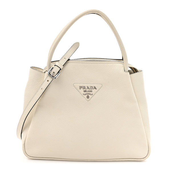 Prada Vitello Daino Soft Medium Zippered Top Handle Bag White Prada Vitello Daino Soft Medium Zippered Top Handle Bag White