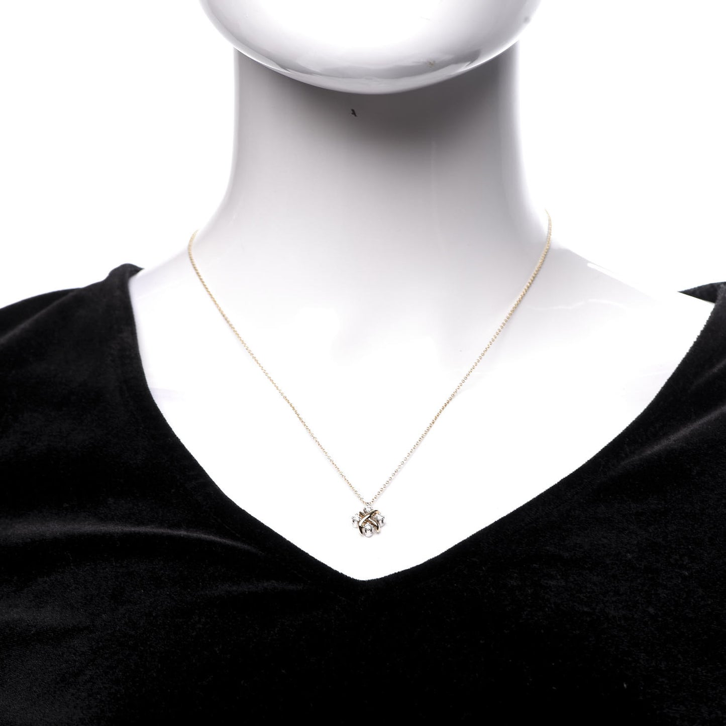 Platinum 18K Yellow Gold Diamond Schlumberger Lynn Pendant Necklace