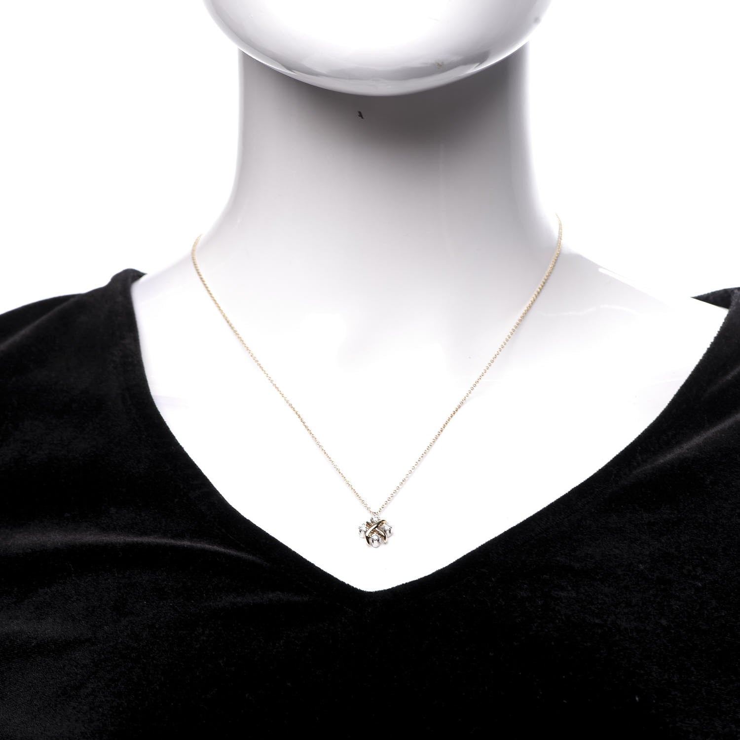 Tiffany Platinum 18K Yellow Gold Diamond Schlumberger Lynn Pendant Necklace 2 of 7