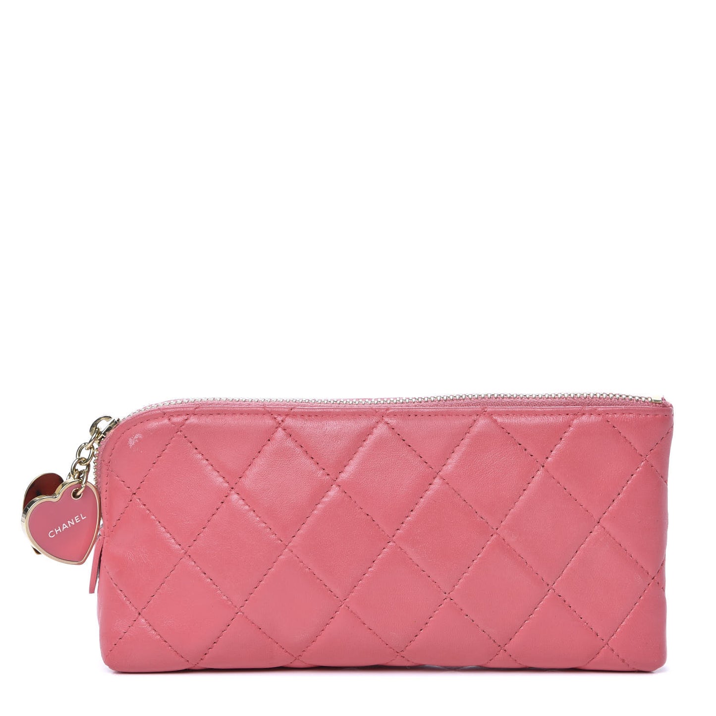 Lambskin Quilted Valentine Charms Small Cosmetic Pouch Pink