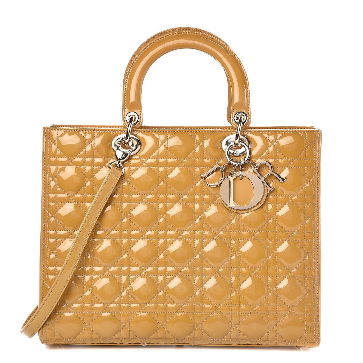 Patent Cannage Large Lady Dior Dark Beige
