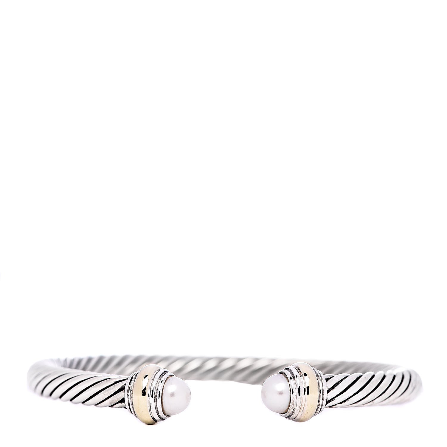 David Yurman Sterling Silver 14K Yellow Gold Pearl 5mm Cable Classics Bracelet 1 of 5