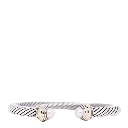 David Yurman Sterling Silver 14K Yellow Gold Pearl 5mm Cable Classics Bracelet 1 of 5
