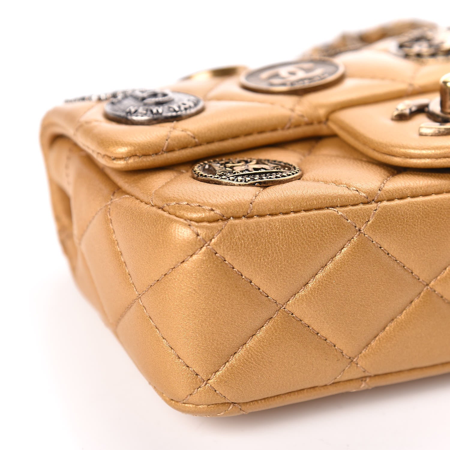 Chanel Metallic Lambskin Quilted Extra Mini Medallion Flap Gold 5 of 19