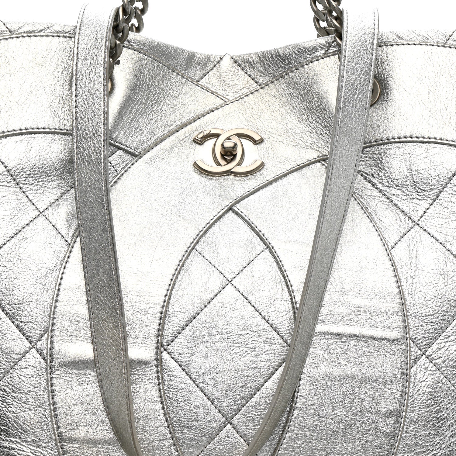 Chanel Metallic Calfskin Stitched CC Club Monaco Tote Silver 8 of 12